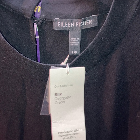 Eileen Fisher Black Silk Georgette Crepe Sleeveless blouse top $218 NWT Large - Picture 2 of 5